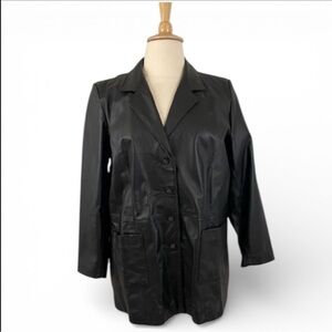 90s y2k Leather Coat‎ Women’s XL Vintage Black Button Down Boyfriend Blazer